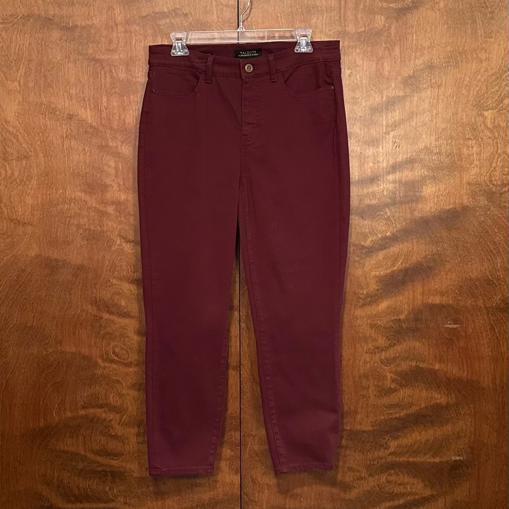 Talbots Flawless Five-Pocket Fall Jegging Crop Jeans Womens 8 Burgundy Brown